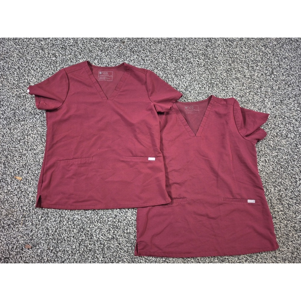 Lot of 2 FIGS Casma Three Pocket Scrub Tops Burgandy‎ FW1100 Medium and Large